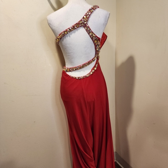 GIGI Red Floor length Backless Studded Open Front Prom Gown 4 - Picture 4 of 13